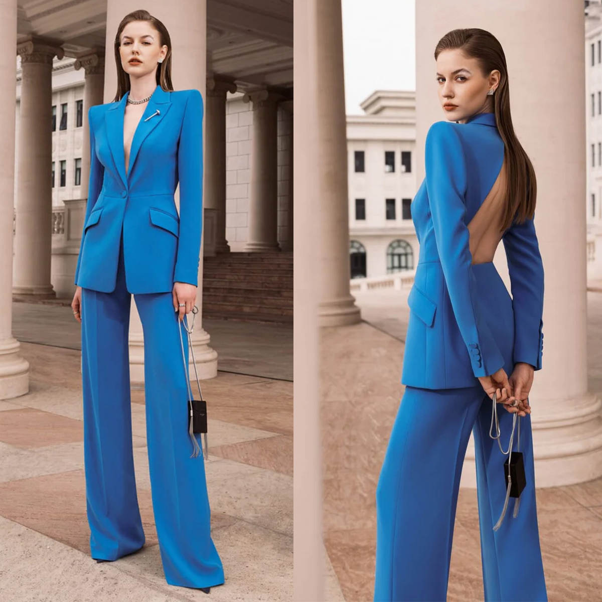 Women Formal Wear For Graduation - セクシーなオープンバック女性ブレザースーツファッションショー用カスタマイズされたフォーマルオフィスレディウェアゲストパーティー卒業式2ピース