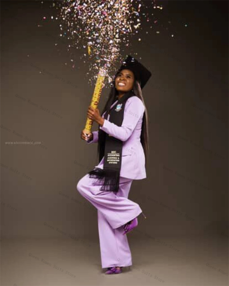 Women Formal Wear For Graduation - 紫色の女性スーツセット 2 ピース綿ブレザーパンツズボンフォーマルオフィスレディジャケット卒業結婚式花嫁コートカスタマイズ