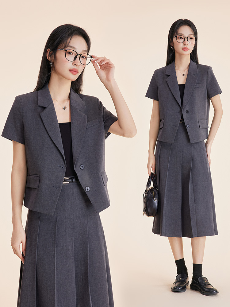 Women'S Formal Wear Petite - 秋と冬のためのグレーのレディーススーツセット、大学生の通勤フォーマルウェア、プチブレザー、ワークウェア、スタイリッシュなプロフェッショナルウェア
