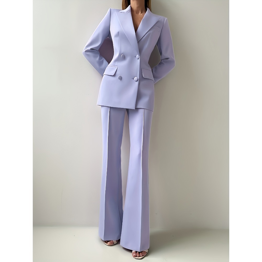 Tailored Trouser Wide - ウエストを絞るデザインのエレガントなレディース仕立てスーツセット（コートとパンツ付き）
