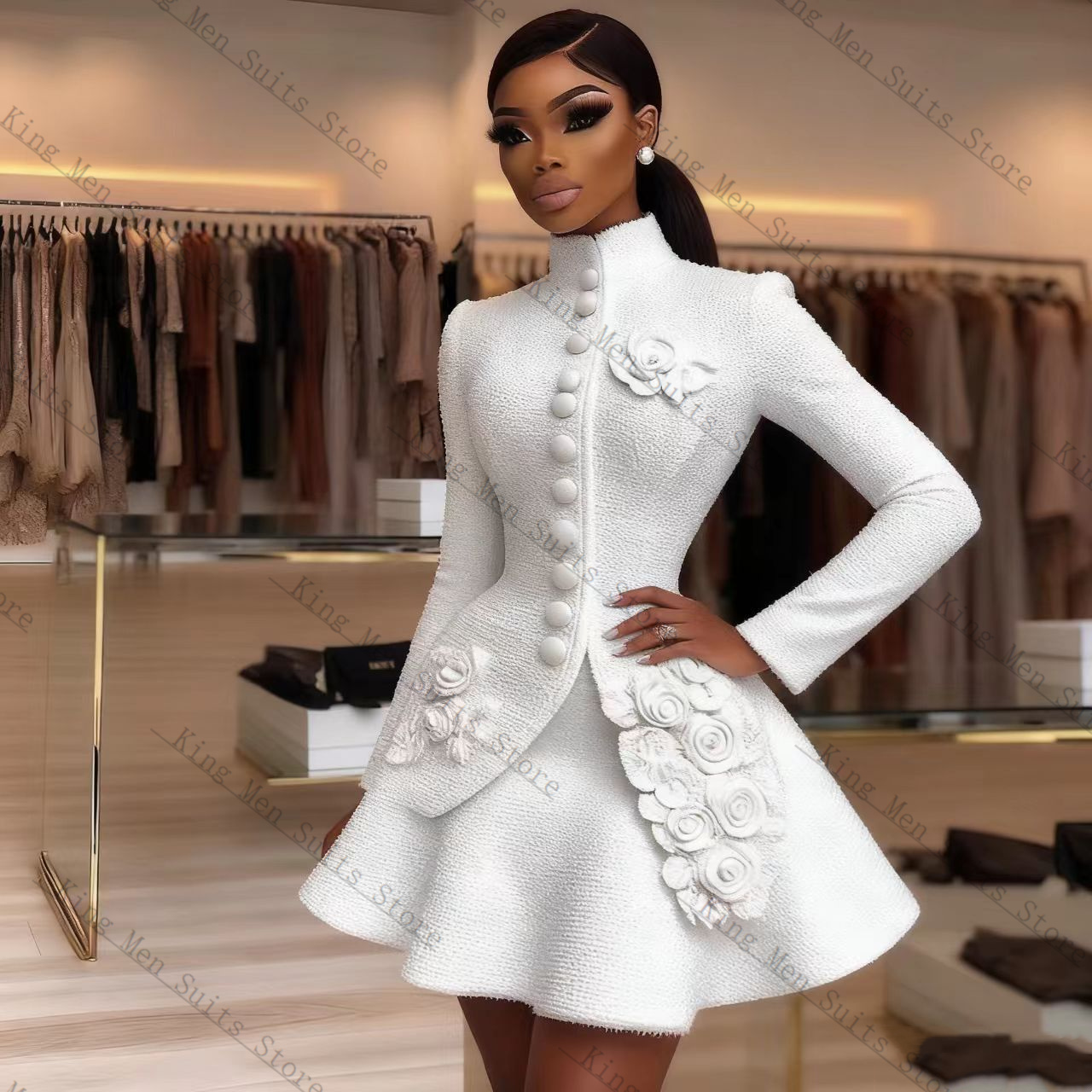 Women Formal Wear Coat - 高級白人女性スーツセット 2 個ブレザー + ショートミニウエディングドレス 3D