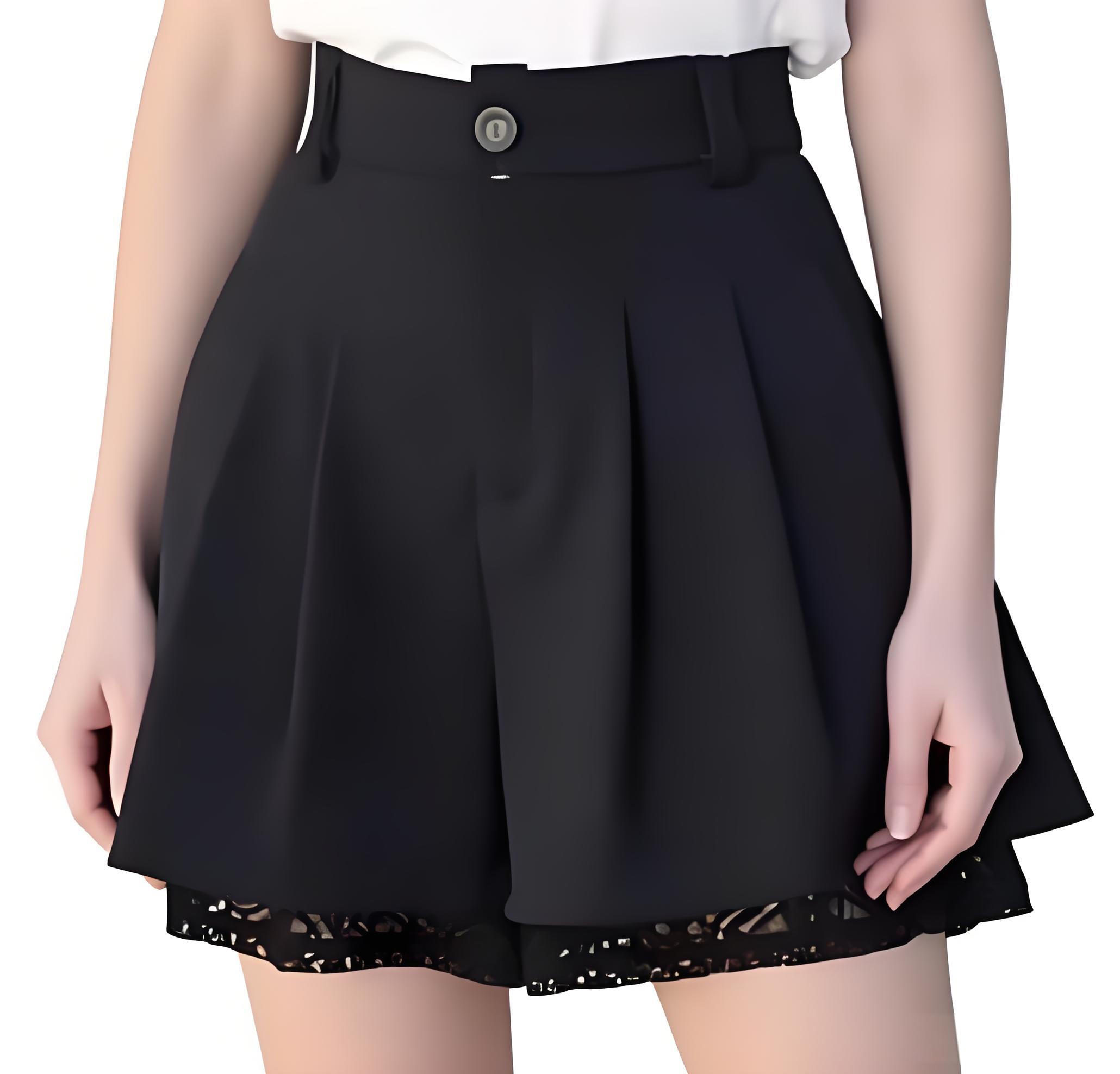 Tailored Trouser Wide - 女性カジュアルハイウエストテーラードパンツキュロットプリーツワイドレッグ花柄レーストリムドレッシーショーツパンツ日常オフィスウェア