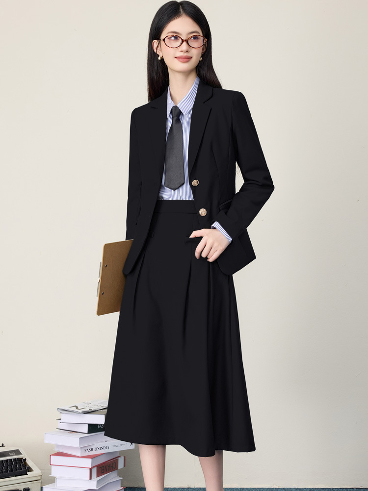Women'S Formal Wear Petite - 女性用黒スーツスカートセット、春と秋、軽いビジネスカジュアルウェア、小柄な人向け面接フォーマルウェア、カレッジスタイルツーピース