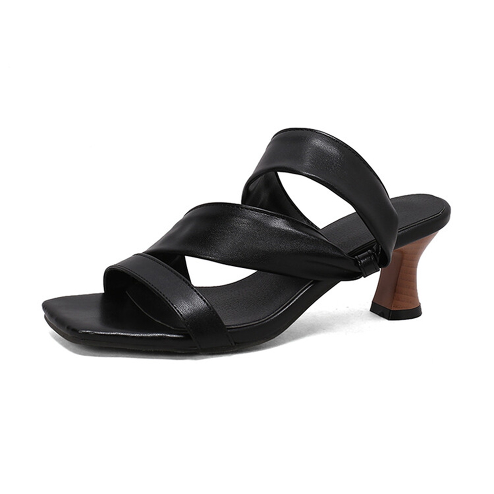 Kitten Heel Women - プラスサイズ女性用スリッポンミュールサンダル、オープンスクエアトゥ、カーブキトゥンヒール、32～50サイズ、カジュアルドレスヒール、複数カラー、2416