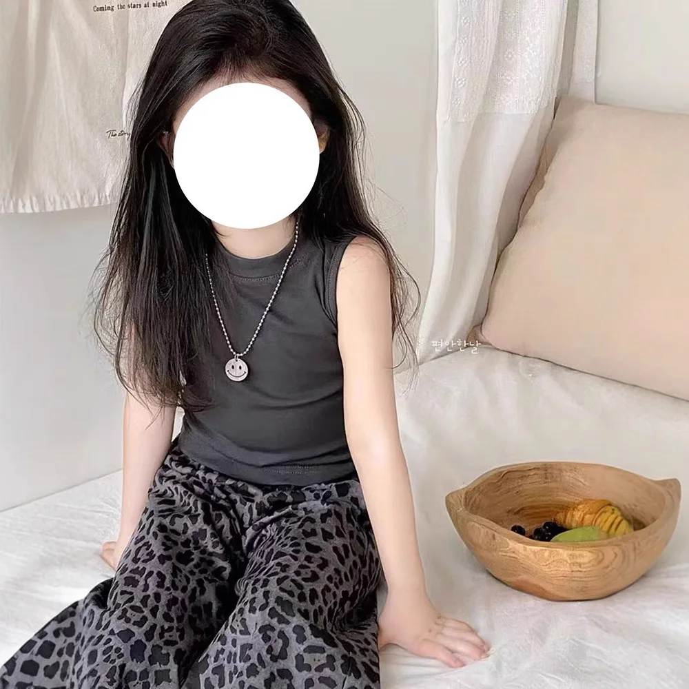 Tailored Trouser Wide - 子供服セットテーラードノースリーブベスト + ヒョウワイドレッグパンツ 2 個セット幼児女の子服女の赤ちゃん衣装セット