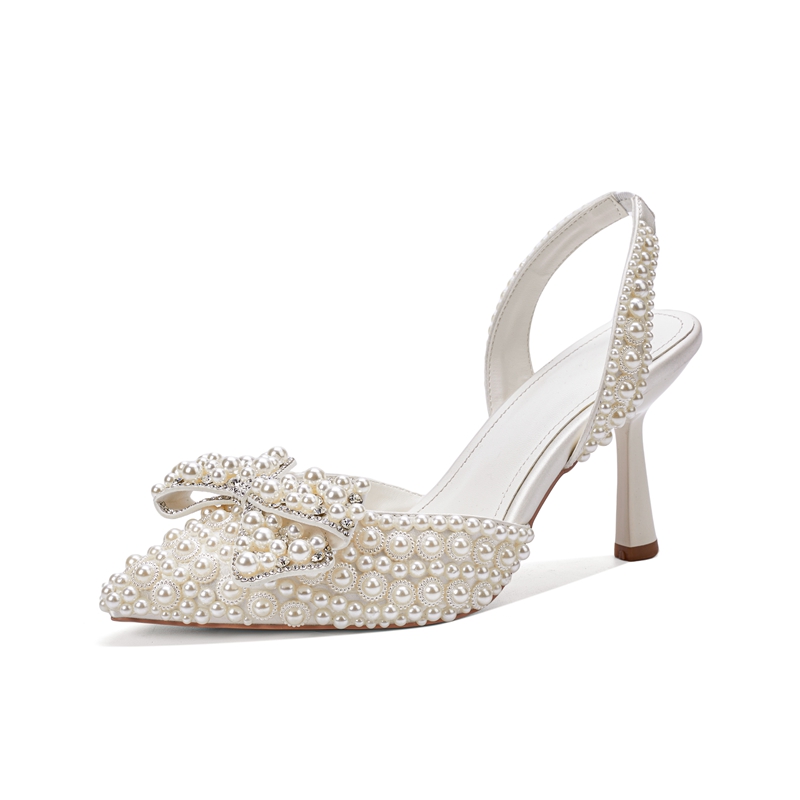 女性の新しい夏のポインテッドパールボウスタースタイルハイヒー - Kitten Heel Women のレビューと価格