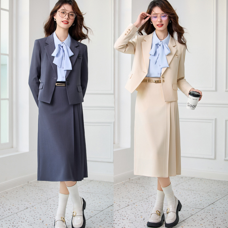 春と秋のグレーのレディーススーツセット、大学生の面接、通勤フ - Women'S Formal Wear Petite のレビューと価格