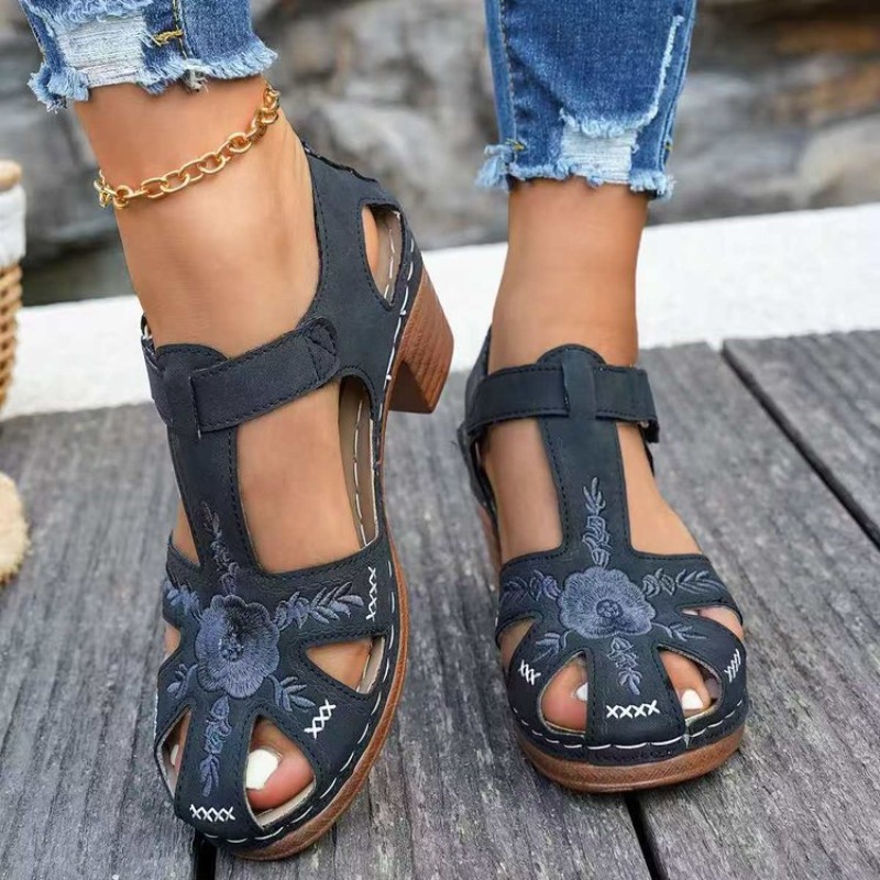 女性用サンダル ミッドブロックヒール 花柄刺繍 カットアウト - Formal Women Daily Wear Footwear のレビューと価格