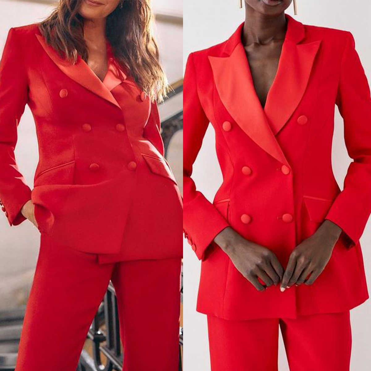 フォーマルレッド女性パンツスーツカスタムメイドスリムフィット - Women Formal Wear For Graduation のレビューと価格