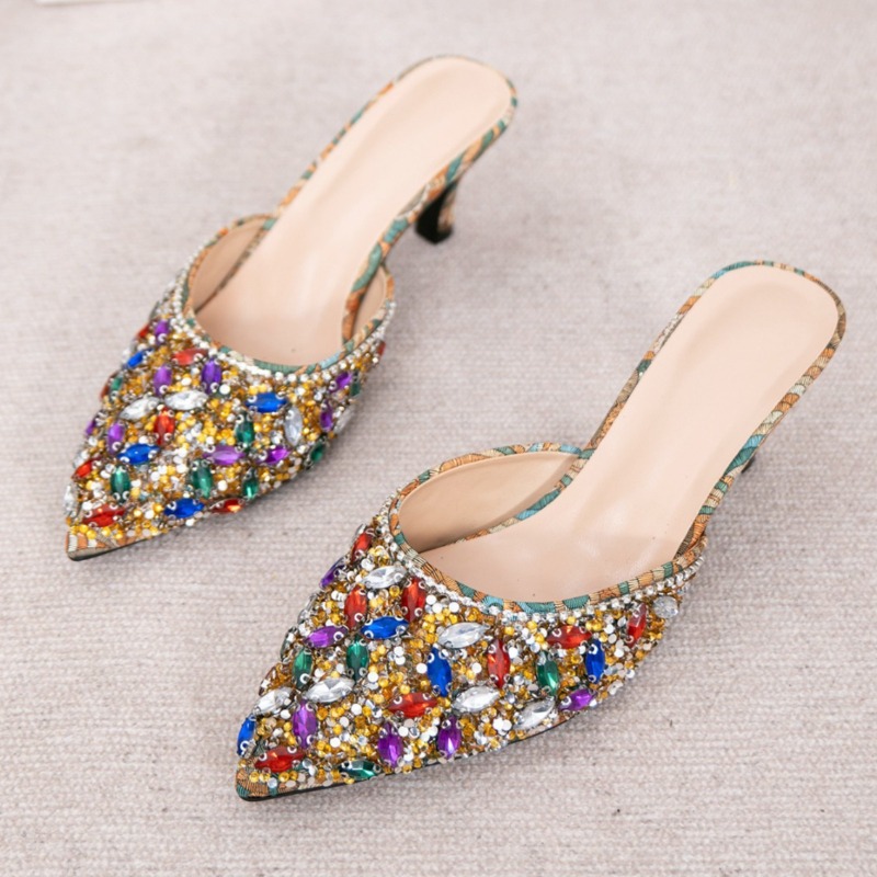高級ラインストーン付きキトゥンヒールスリッパ、レディースポイ - Kitten Heel Women のレビューと価格