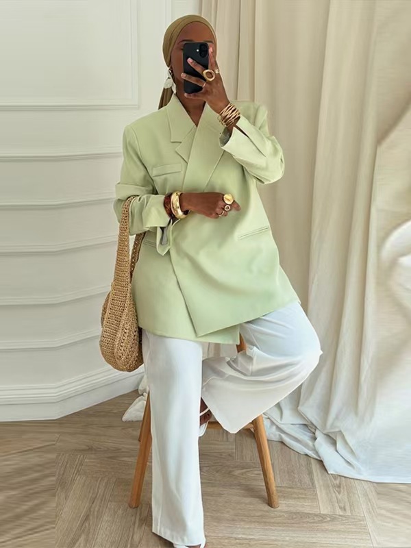 レディースルーズブレザースーツ、無地カジュアル、ターンダウン - Women Formal Wear Trousers のレビューと価格