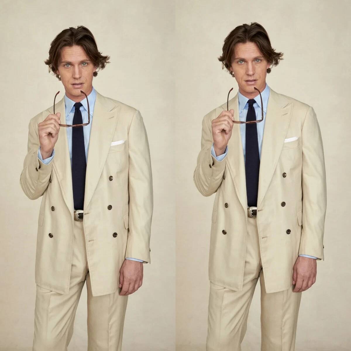 ベージュワイドピークドラペルダブルブレストメンズツーピースス - Tailored Trouser Wide のレビューと価格