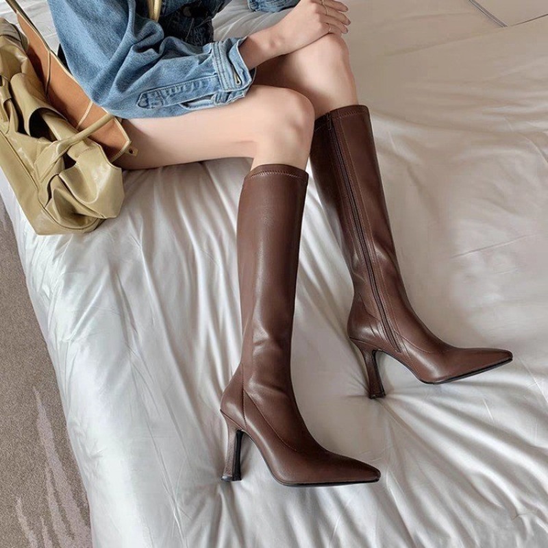 女性ニーハイブーツポインテッドトゥサイドジッパーロングブーツ - Formal Women Daily Wear Footwear のレビューと価格