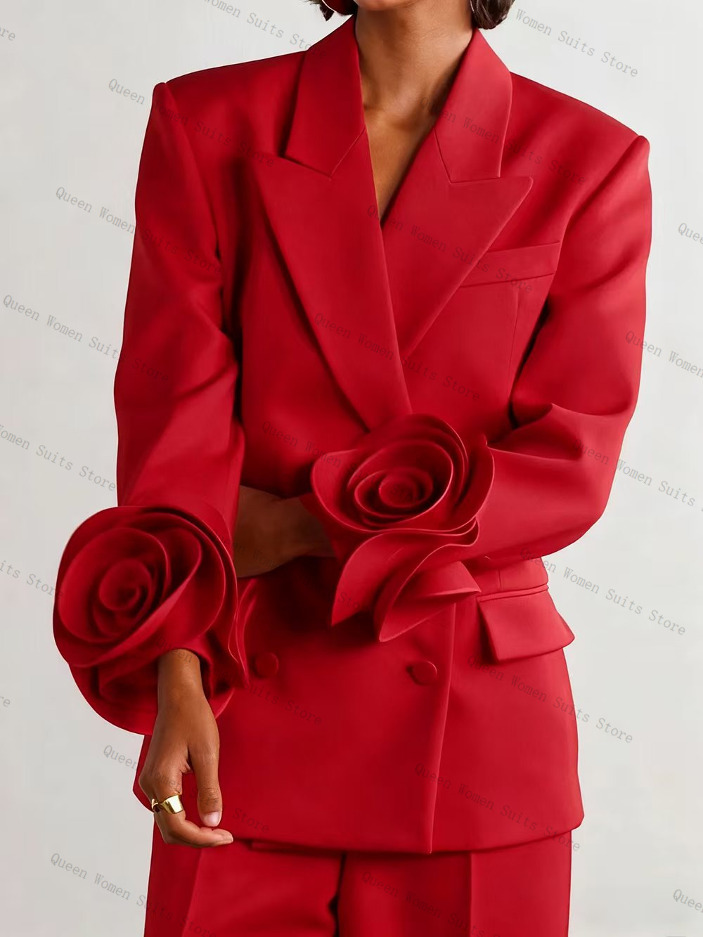 高級レッド女性スーツセット 2 個ブレザー + パンツズボン - Women Formal Wear Coat のレビューと価格