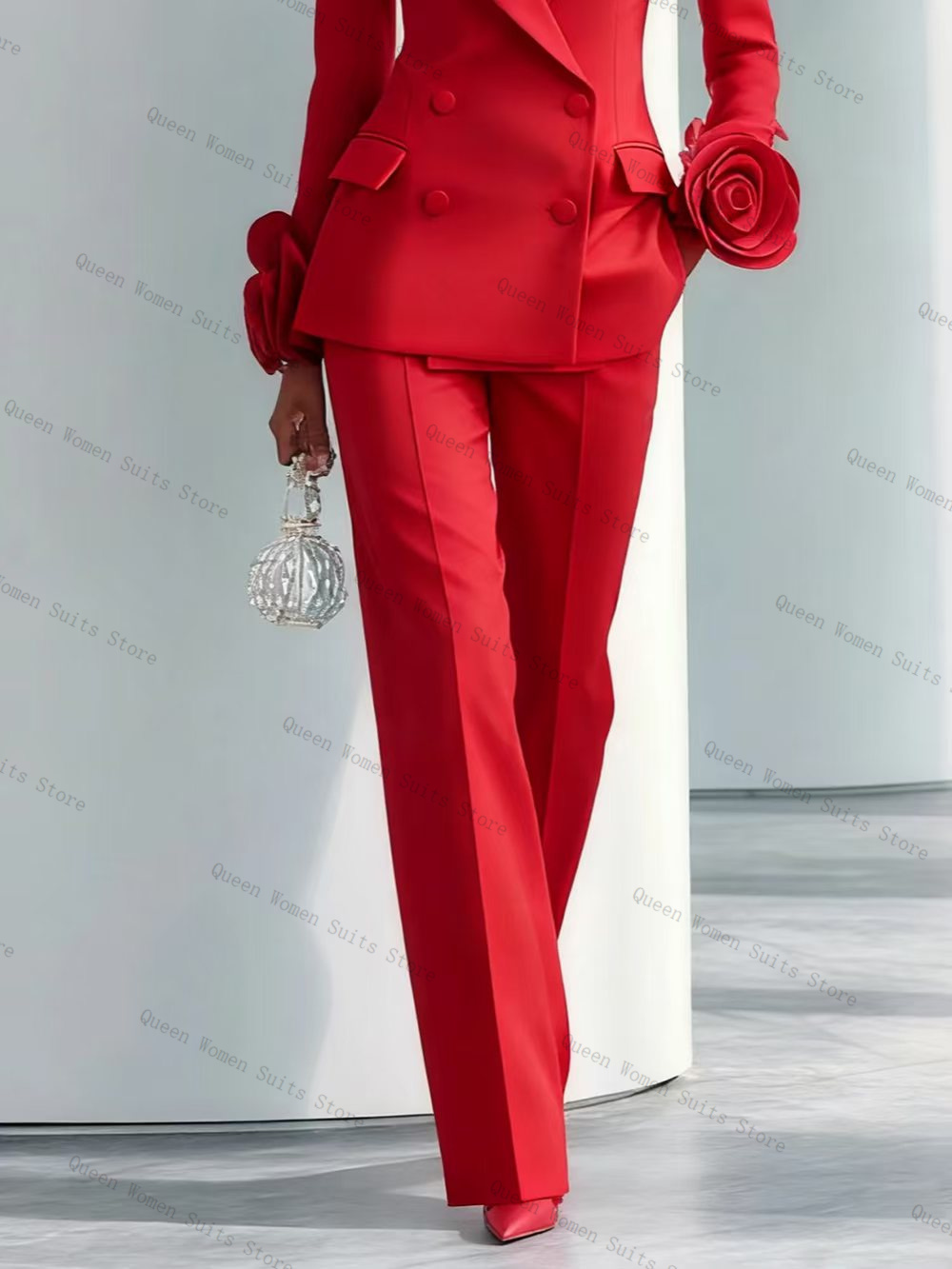 高級レッド女性スーツセット 2 個ブレザー + パンツズボン - Women Formal Wear Coat のレビューと価格