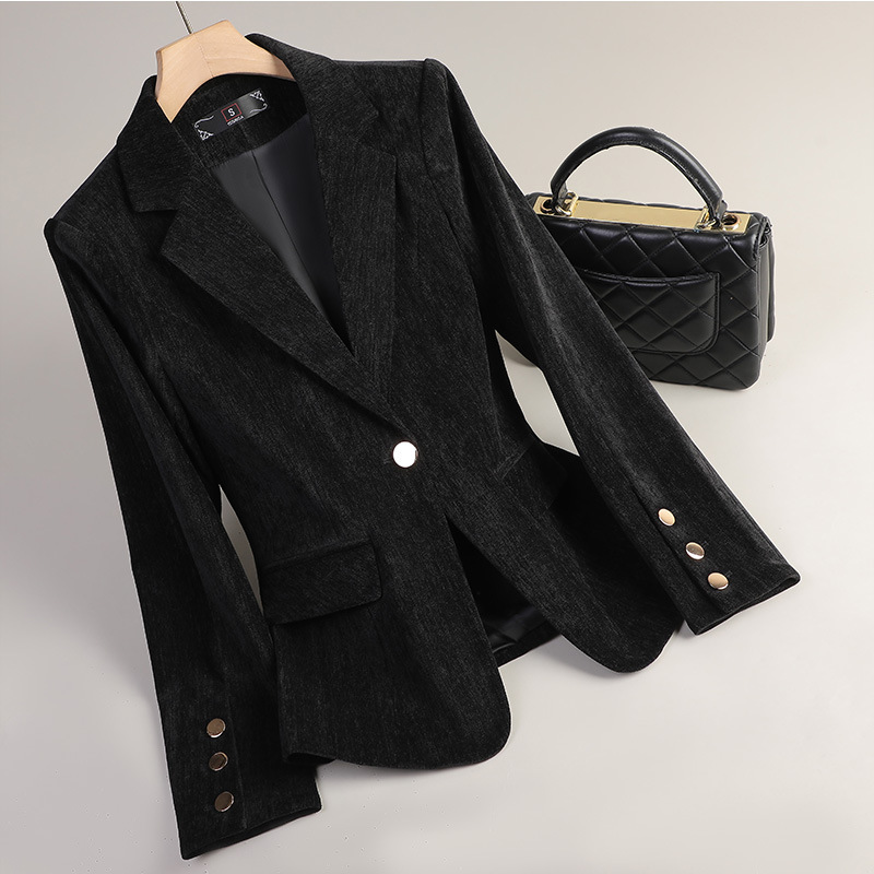 イエローゴールドベルベットブレザー女性秋冬カジュアルスーツフ - Women Formal Wear Coat のレビューと価格