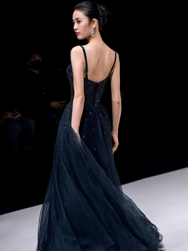 エレガントなプリンセスネイビーブルースパンコールスパゲッティ - Women Formal Wear For Graduation のレビューと価格