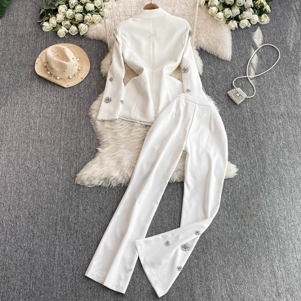 女性用ツーピースセット,長袖コート,ノッチカラー,ハイウエス - Women Formal Wear Trousers のレビューと価格