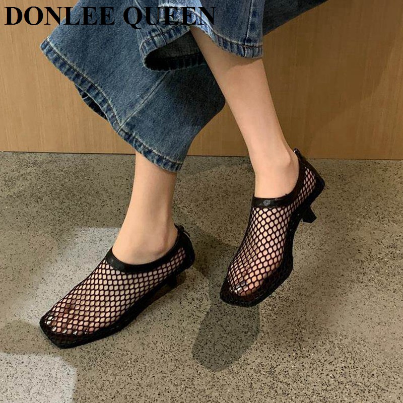 ヴィンテージメッシュスクエアトゥミュールサンダル、ローキトゥ - Kitten Heel Women のレビューと価格