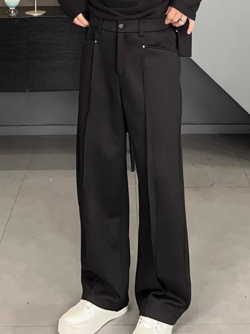 韓国スタイルカジュアルパンツドレープワイドレッグハイウエスト - Tailored Trouser Wide のレビューと価格