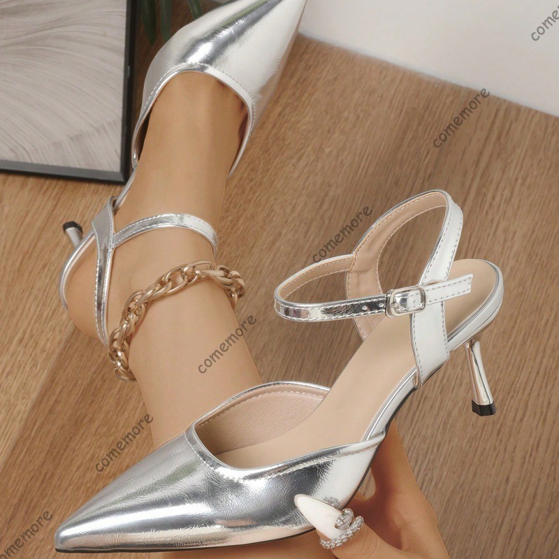 レディースシックなシルバーキトゥンヒール、トレンディなポイン - Kitten Heel Women のレビューと価格