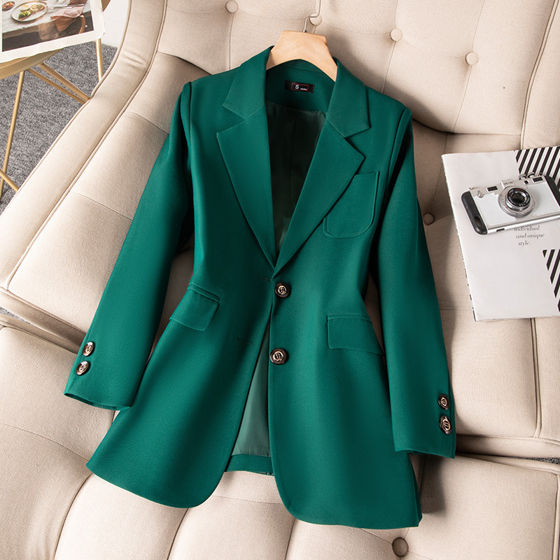 女性用長袖シングルブレストジャケット,フォーマルコート,青, - Women Formal Wear Coat のレビューと価格