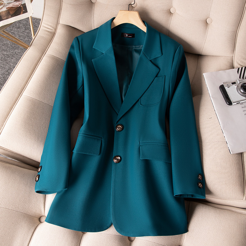 女性用長袖シングルブレストジャケット,フォーマルコート,青, - Women Formal Wear Coat のレビューと価格